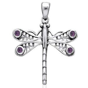 NWOT Sterling Silver Dragonfly Pendant with Genuine Amethyst